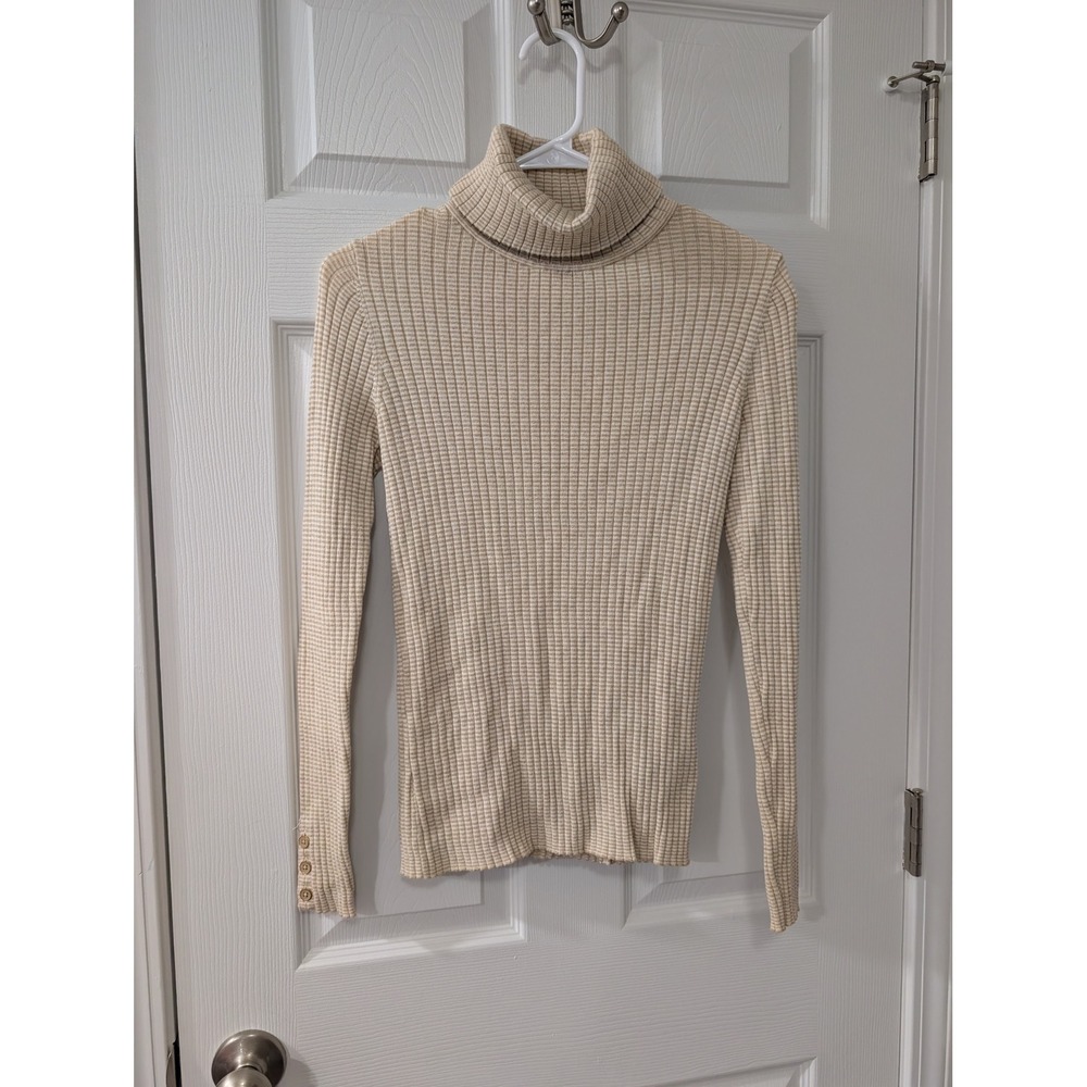 J. McLaughlin, Small, Arlette Turtleneck in Cream/Beige, Ribbed Cotton Modal